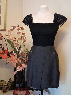 NWOT Aventures des Toiles Gray Mini Summer Skirt High Waist Cotton Skirts 10